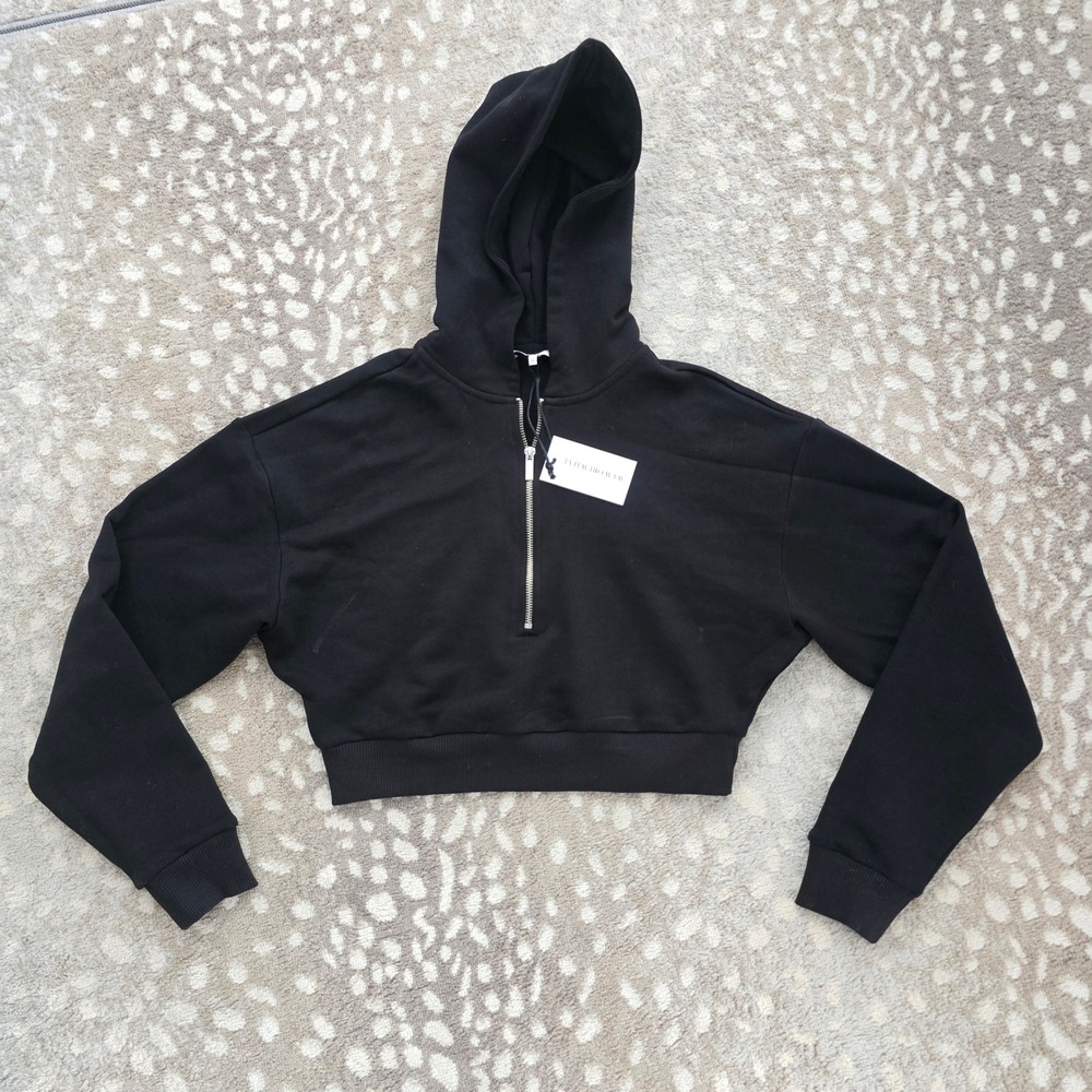 WeWoreWhat Womens Small Half Zip Hoodie Black Cropped Sweatshirt WWT196-01